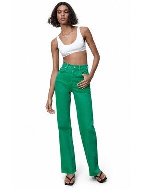Zara High Rise Straight Leg Jeans NWOT in Green Size 2